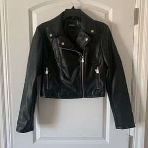 Express Vegan Leather Cropped Moto Jacket